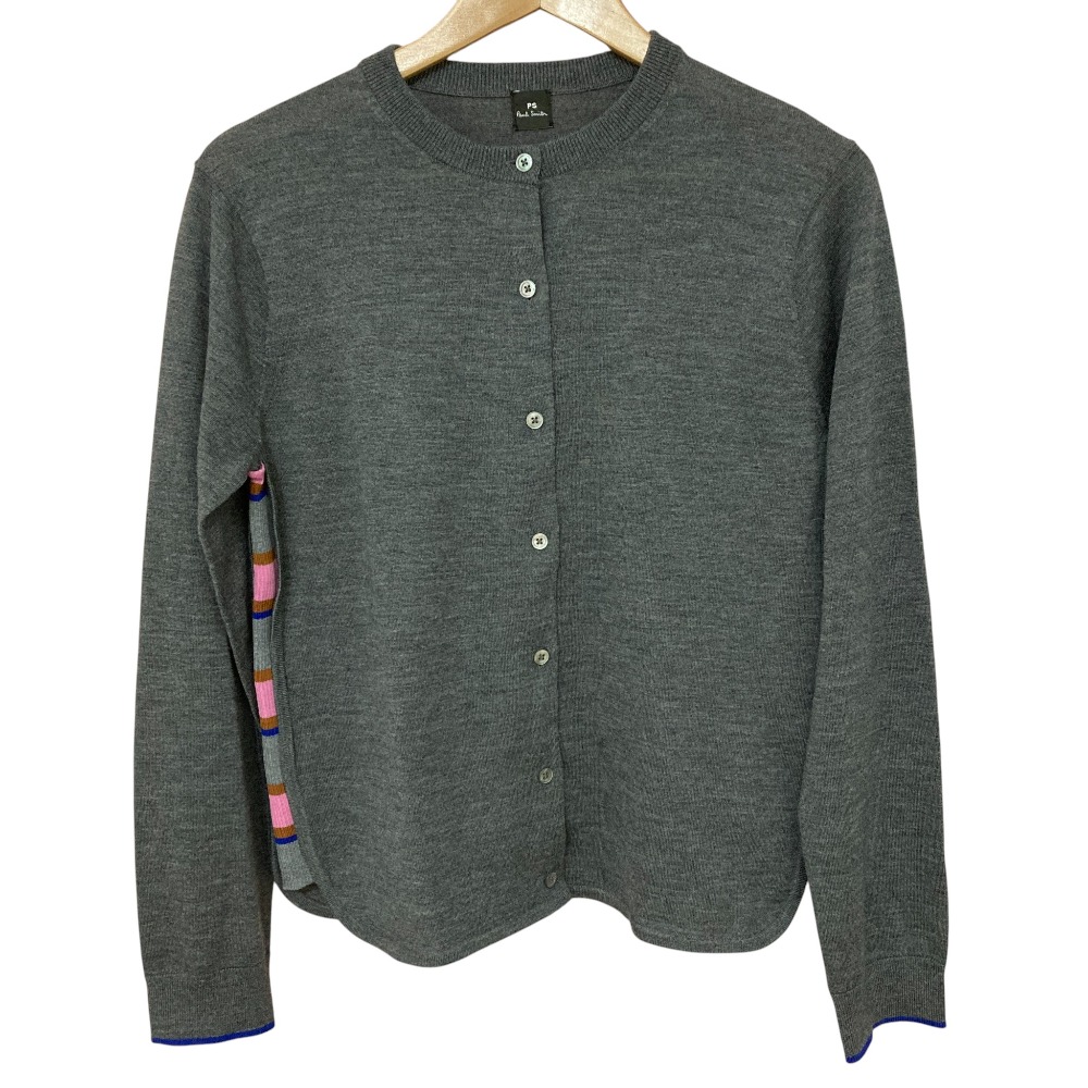 【中古】美品 PS Paul Smith ピーエスポールスミス サイドリブ ニットカーディガン L グレー レディース Luxs ブランド古着のリュクス