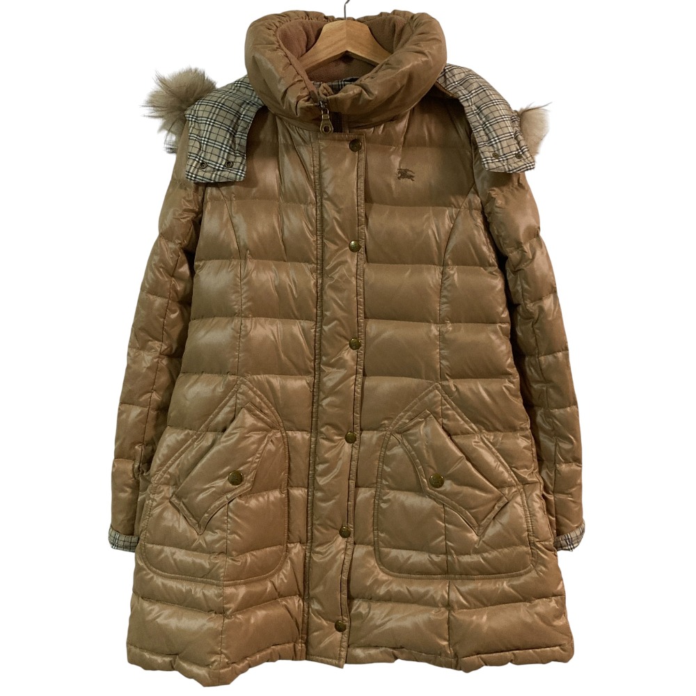 【中古】美品 BURBERRY BLUE LABELバーバリーブルーレーベル ブード付き ダウンコート サイズ38 キャメル レディース Luxs ブランド古着のリュクス|Luxs(ブランド古着のリュクス)