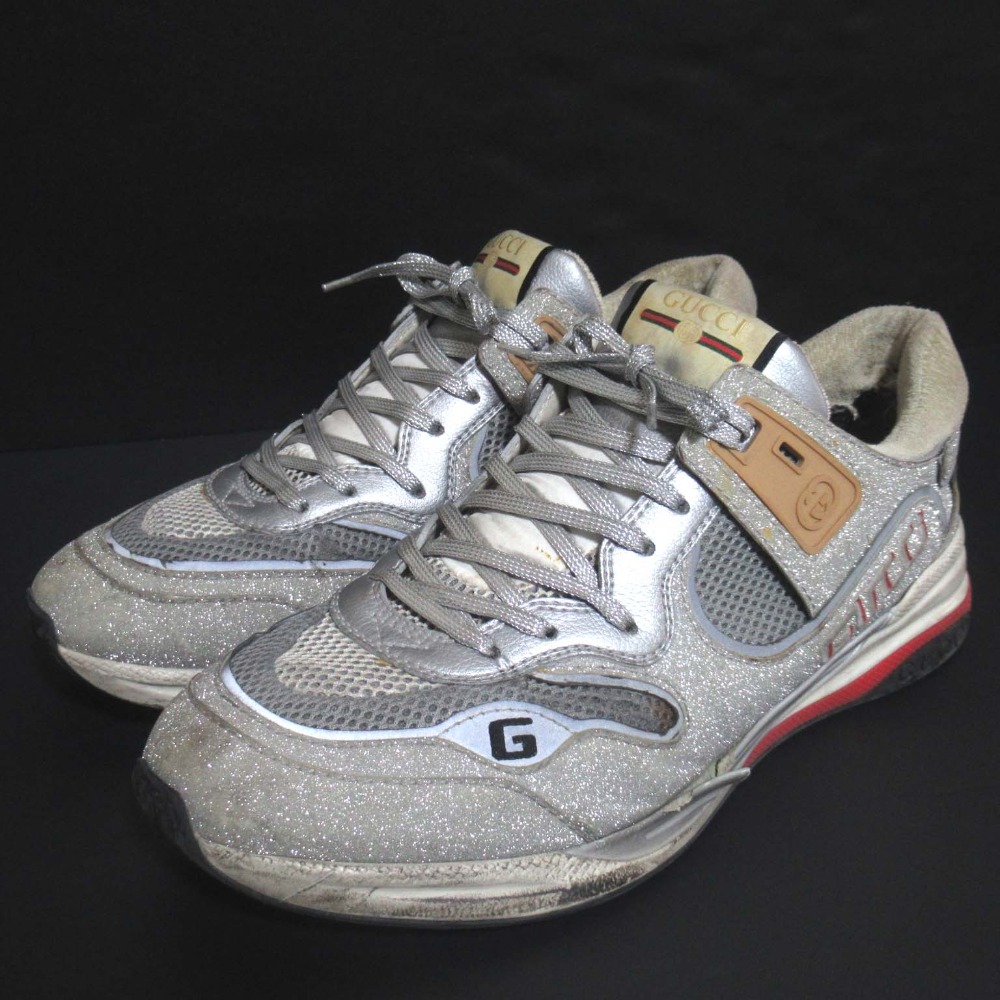 【中古】 GUCCI グッチ ウルトラスペース グリッター スニーカー シューズ サイズ9 28cm相当 シルバーカラー メンズ Luxs ブランド古着のリュクス