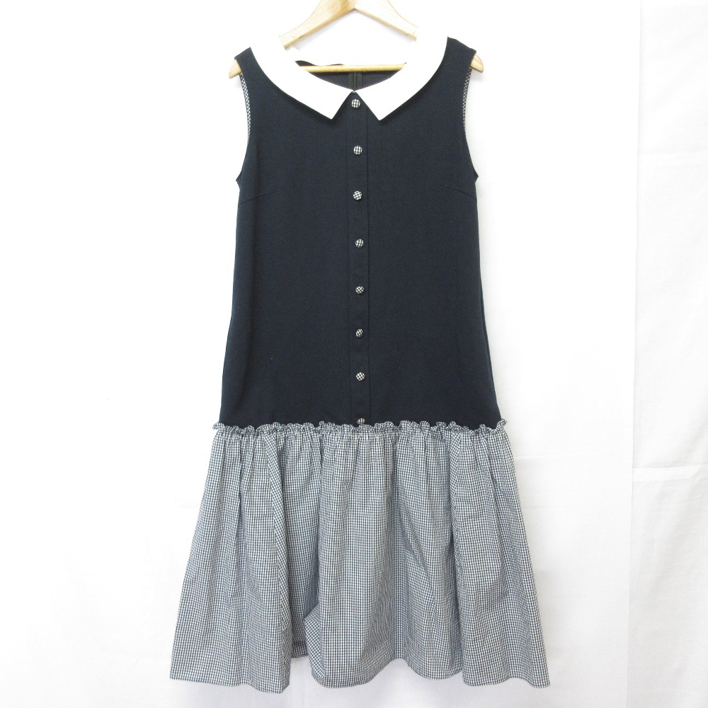 【中古】美品 Rene ルネ ギンガムチェック 白襟 ノースリーブ ワンピース 5227010 サイズ36 ネイビー レディース Luxs ブランド古着のリュクス