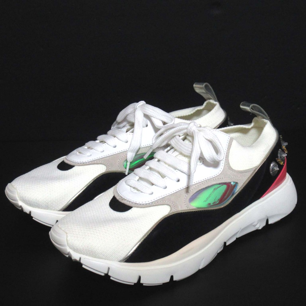 【中古】新品同様 VALENTINO GARAVANI ヴァレンティノガラヴァーニ ビジュー装飾 ローカット メッシュ スニーカー サイズ38.5 約25.5cm ホワイト レディース Luxs ブランド古着のリュクス|Luxs(ブランド古着のリュクス)