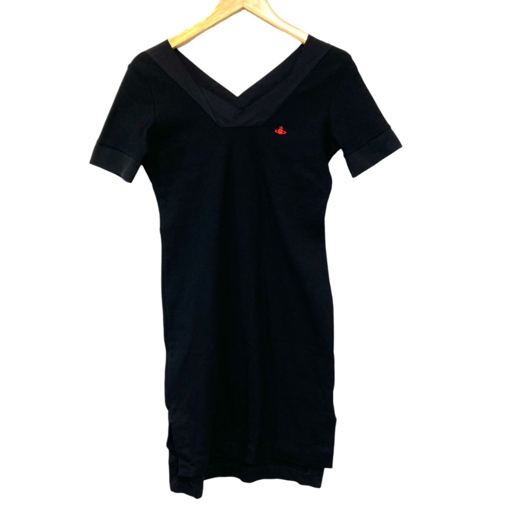 【中古】美品 Vivienne Westwood RED LABEL ヴィヴィアンウエストウッド レッドレーベル オーブ刺繍 ミニワンピース サイズ3 ブラック レディース Luxs ブランド古着のリュクス