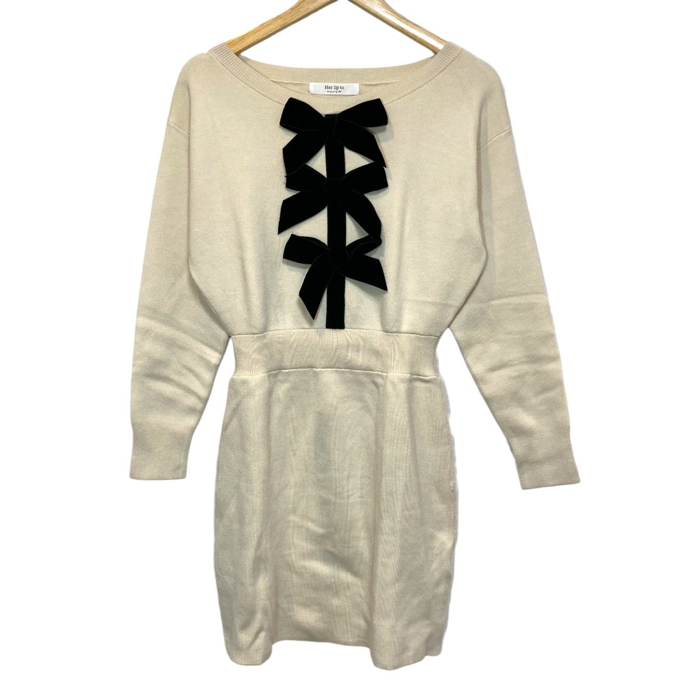 【中古】未使用 24AW Herlipto ハーリップトゥ Simone Knit Mini Dress ニット ミニワンピース Sサイズ アイボリー レディース Luxs ブランド古着のリュクス
