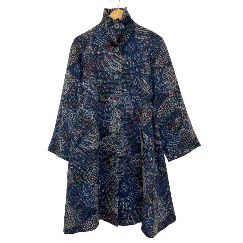 【中古】美品 MISSONI DONNA ミッソーニドンナ ツイードハイネックコート サイズ42 ブルー レディース Luxs ブランド古着のリュクス｜Luxs（ブランド古着のリュクス）