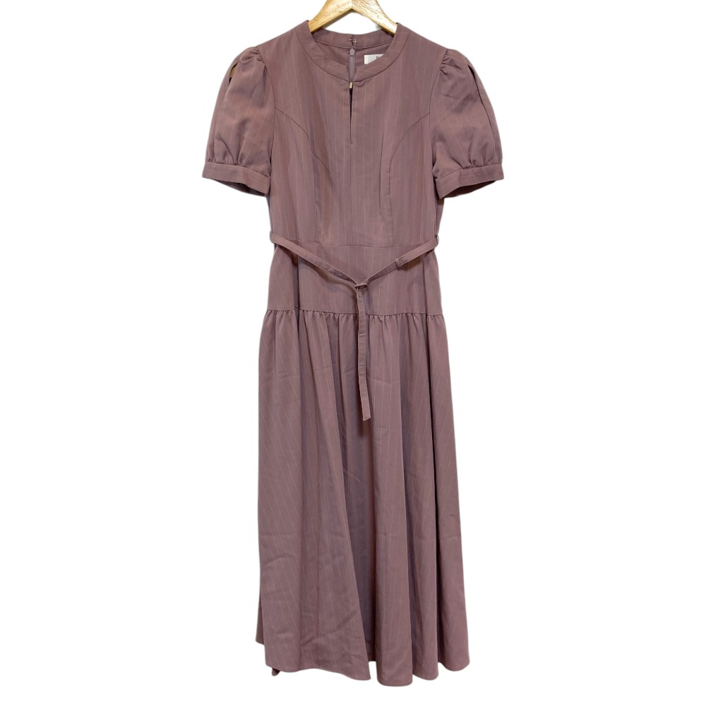 【中古】新品同様 25AW Herlipto ハーリップトゥ Pin-Stripe Belted Flared Dress ベルテッド フレアワンピース Sサイズ パープル レディース Luxs ブランド古着のリュクス