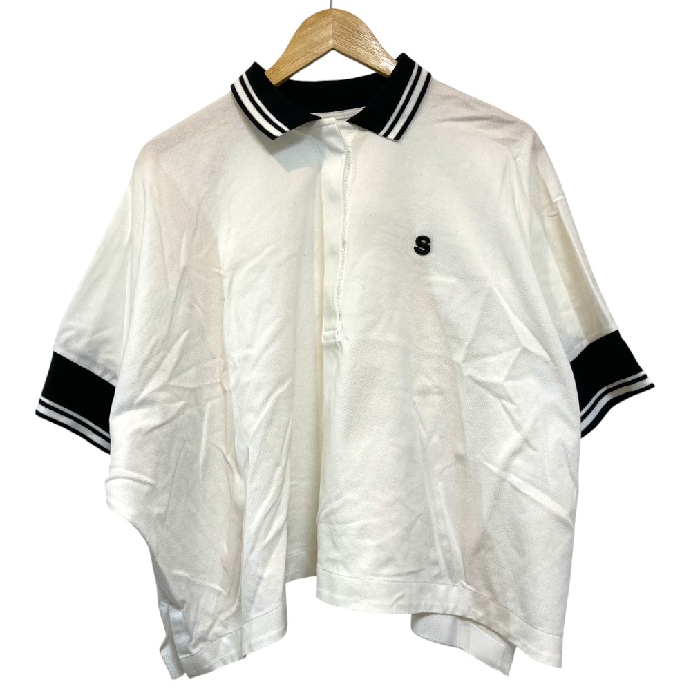 【中古】美品 22SS sacai サカイ Pique Polo Shirt ポロシャツ 22-05980 サイズ3 ホワイト ブラック レディース Luxs ブランド古着のリュクス