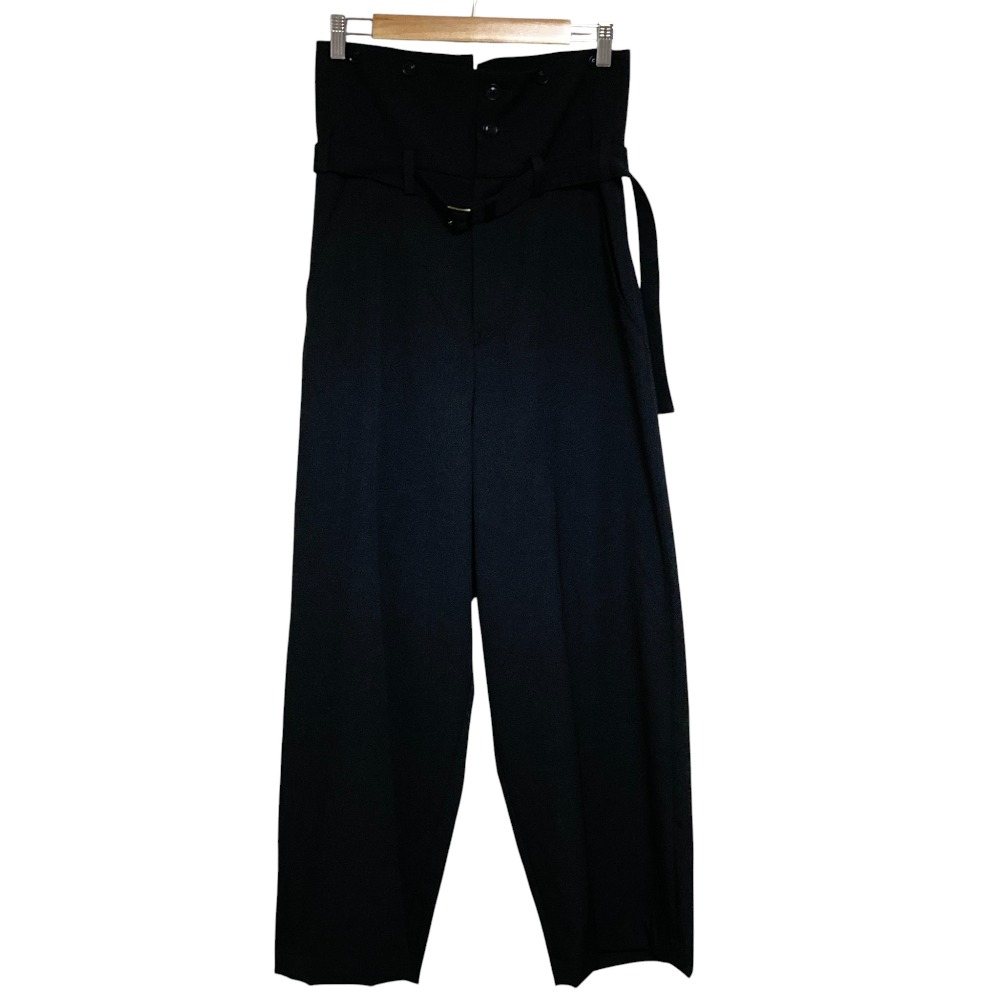 【中古】未使用 23SS Y's ワイズ GABARDINE BELTED HIGH WAIST PANTS ギャバジンベルテッドハイウエストパンツ YZ-P17-100 サイズ1 ブラック レディース Luxs ブランド古着のリュクス