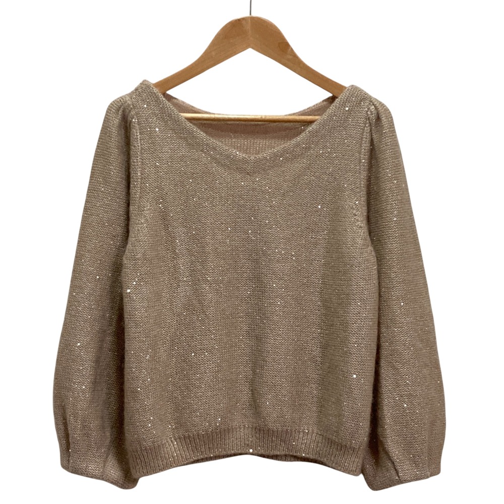 【中古】美品 LOULOU WILLOUGHBY ルルウィルビー スパンコール ニット セーター 2 ベージュ レディース Luxs ブランド古着のリュクス