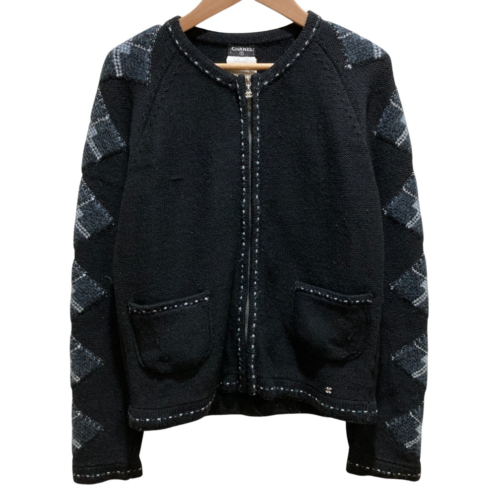 【中古】美品 02A CHANEL シャネル ココマーク カシミヤブレンド ジップ ニットカーディガン P19799 サイズ38 ブラック レディース Luxs ブランド古着のリュクス