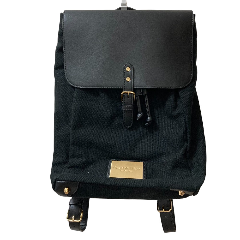 【中古】美品 GASTON LUGA ガストンルーガ キャンバス×レザー リュックサック ブラック レディース Luxs ブランド古着のリュクス