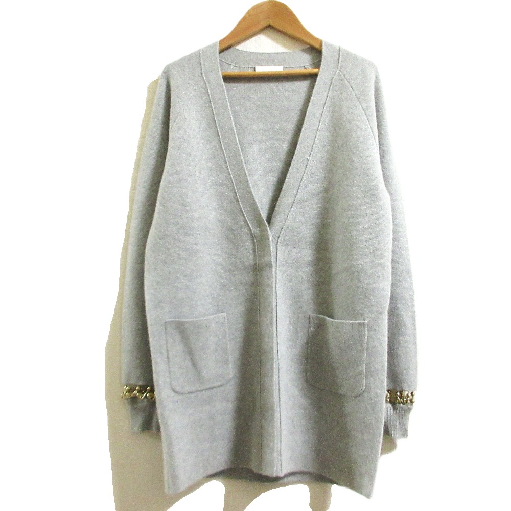 【中古】美品 Chloe クロエ チェーンデザイン カシミヤニットカーディガン サイズXS ライトグレー レディース Luxs ブランド古着のリュクス