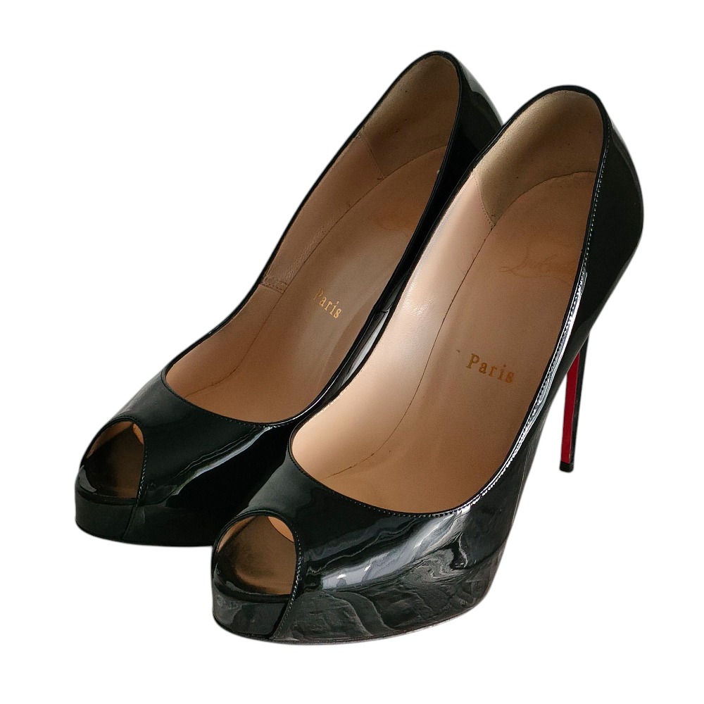 【中古】美品 Christian Louboutin クリスチャンルブタン NEW VERY PRIVE 120 パテントパンプス サイズ37 24cm相当 ブラック レディース Luxs ブランド古着のリュクス