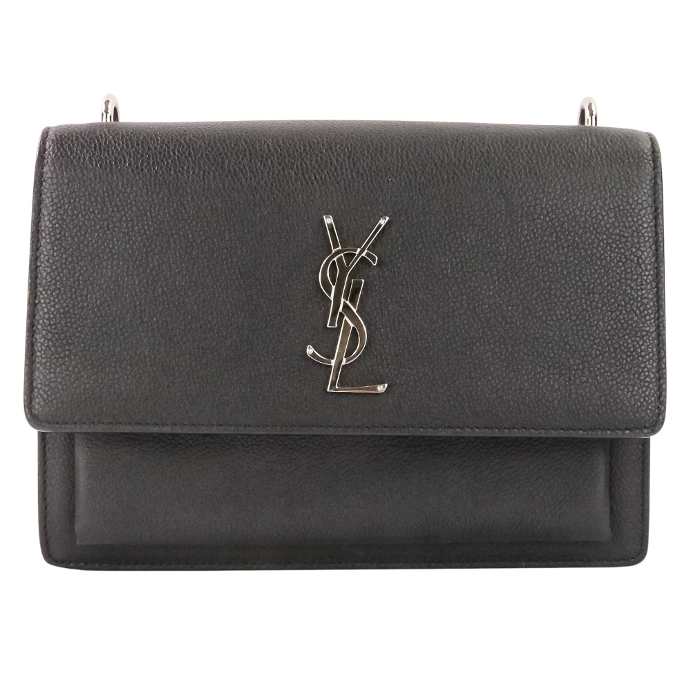 【中古】美品 SAINT LAURENT PARIS サンローランパリ サンセット カサンドラ フラップ レザー ショルダーバッグ ブラック レディース Luxs ブランド古着のリュクス