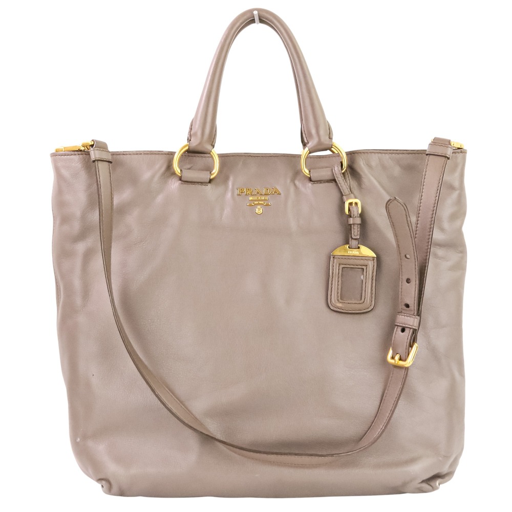 【中古】良品 PRADA プラダ ロゴ金具 レザー 2way トートバッグ ショルダーバッグ グレージュ レディース Luxs ブランド古着のリュクス｜Luxs（ブランド古着のリュクス）