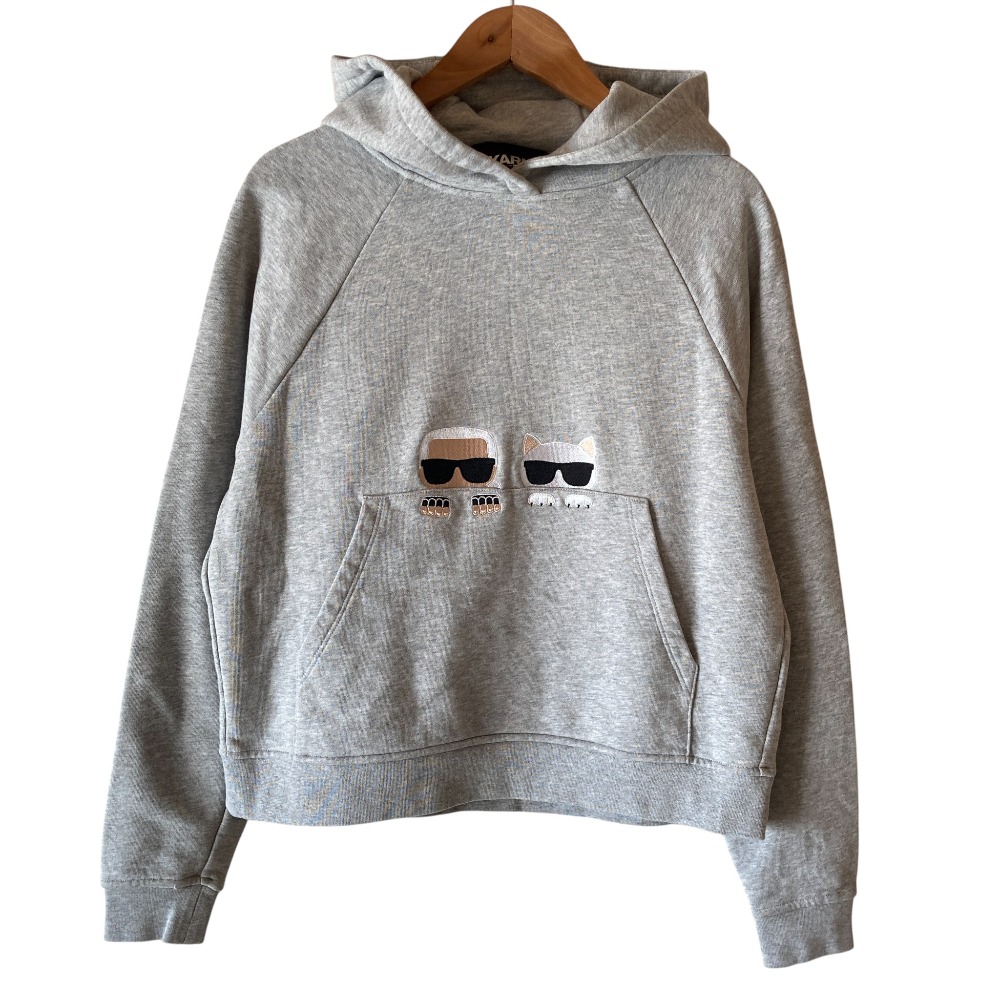 【中古】美品 KARL LAGERFELD カールラガーフェルド プルオーバー スウェット パーカー S グレー レディース Luxs ブランド古着のリュクス