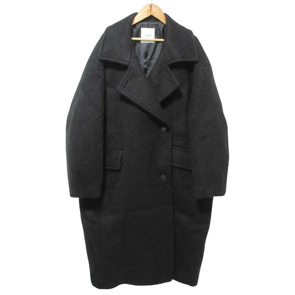 【中古】美品 23AW CLANE クラネ SHORT SHAGGY COCOON OVER COAT ダブルブレスト オーバーコート 15101-0022 サイズ2 ブラック レディース Luxs ブランド古着のリュクス｜Luxs（ブランド古着のリュクス）