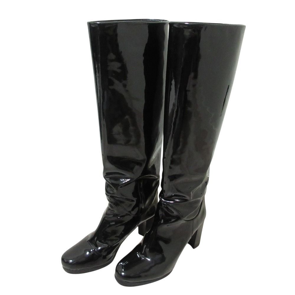 【中古】美品 Stuart Weitzman スチュワートワイツマン パテントレザー ロングブーツ サイズ38 約24cm ブラック レディース Luxs ブランド古着のリュクス