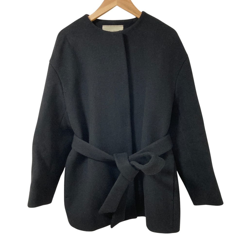 【中古】良品 UNITED ARROWS ユナイテッドアローズ ウール ベルテッド ノーカラーコート サイズ36 ブラック レディース Luxs ブランド古着のリュクス