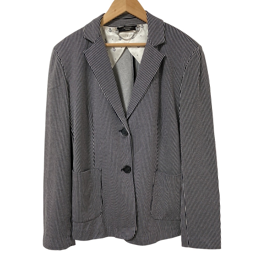 【中古】美品 WEEKEND Max Mara ウィークエンド マックスマーラ ストライプ テーラードジャケット ブラック ホワイト レディース Luxs ブランド古着のリュクス