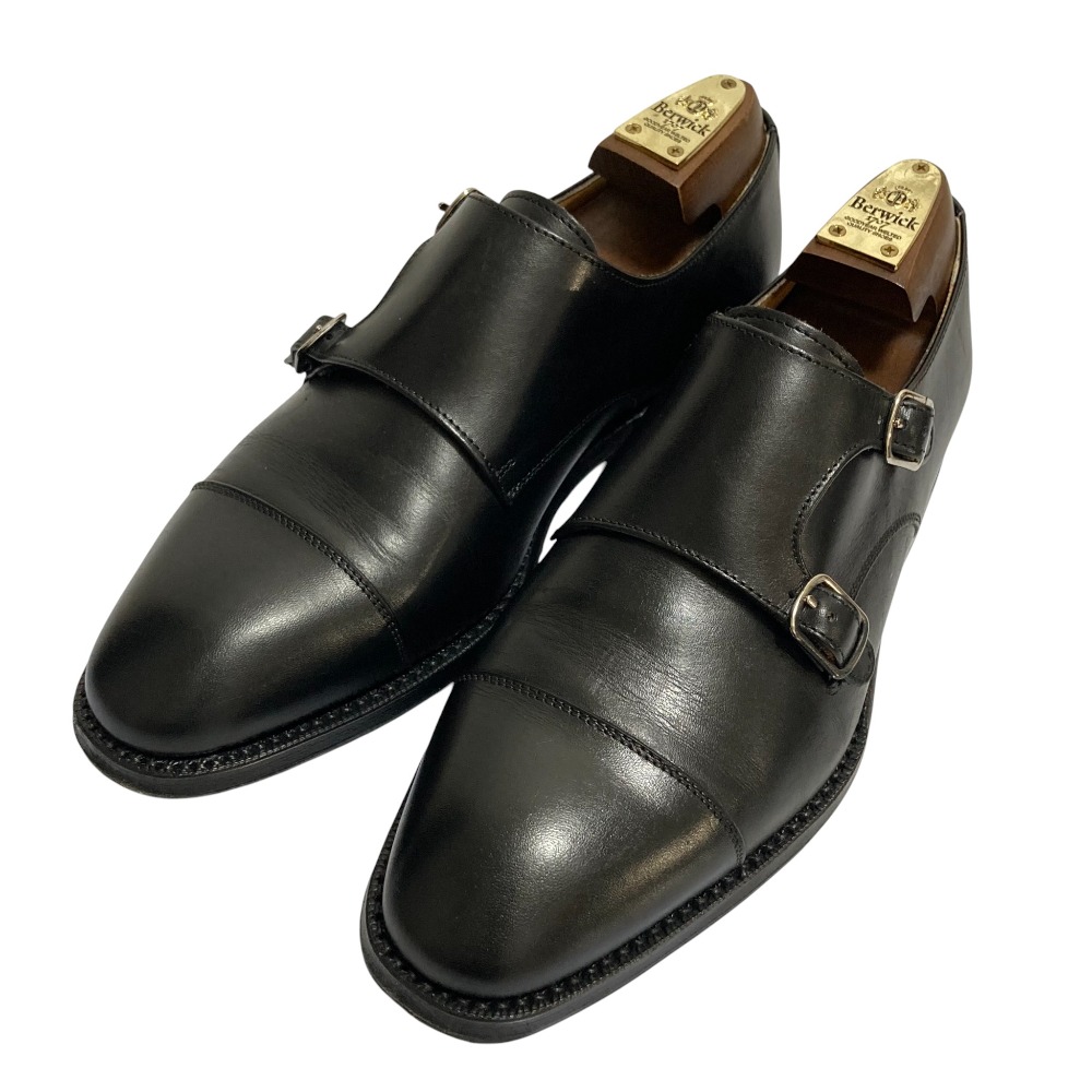 【中古】美品 Berwick バーウィック ダブルモンクストラップシューズ ドレスシューズ 5212VELE サイズ5 約24cm ブラック メンズ Luxs ブランド古着のリュクス