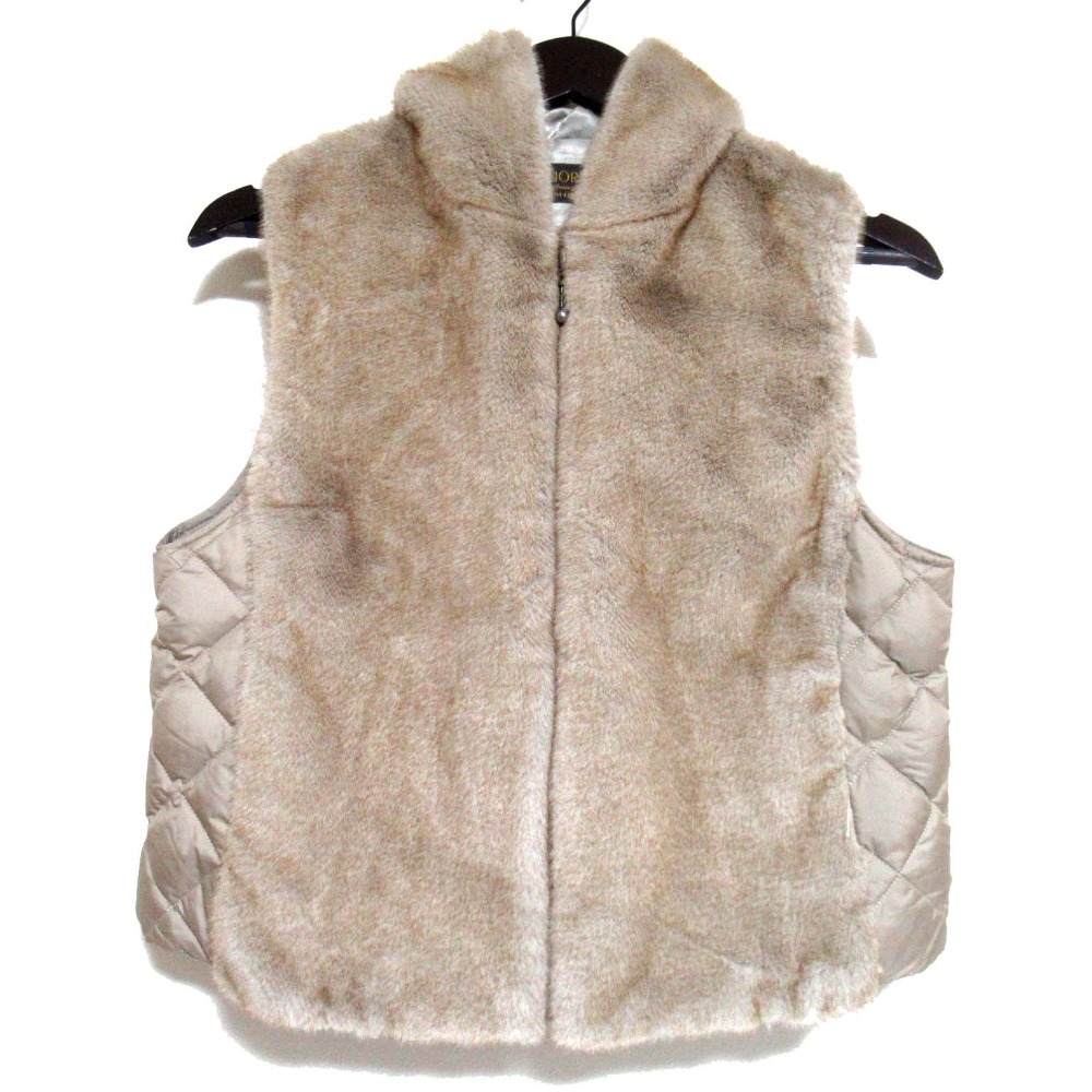 【中古】美品 23AW PINOLE ピノーレ エコファー切替え キルティング ジップアップ フーディー ダウンベスト サイズ38 ベージュ レディース Luxs ブランド古着のリュクス