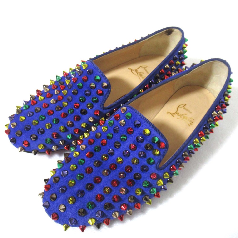 【中古】美品 Christian Louboutin クリスチャンルブタン ROLLING SPIKES FLAT スタッズ フラットシューズ スリッポン サイズ36 23cm ブルー レディース Luxs ブランド古着のリュクス