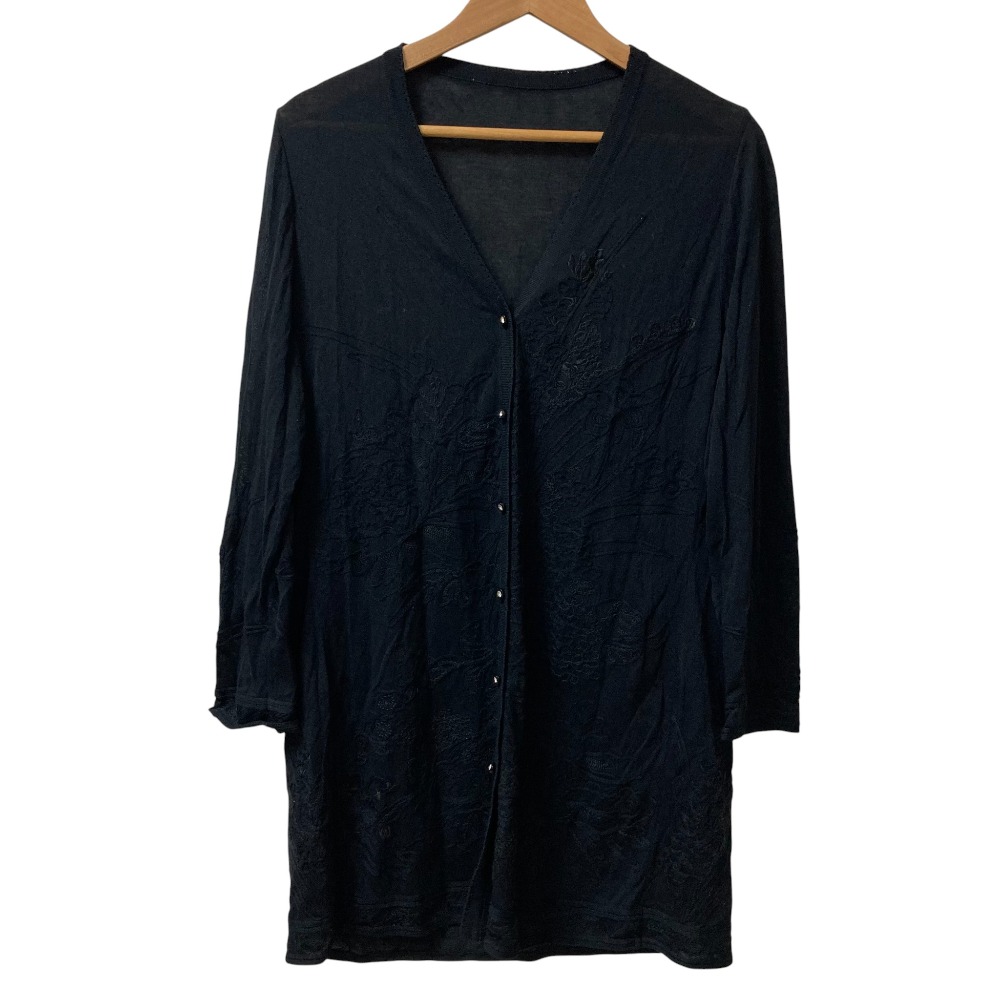 【中古】美品 LEONARD FASHION レオナールファッション フラワージャガード ロングニットカーディガン サイズ42 ブラック レディース Luxs ブランド古着のリュクス