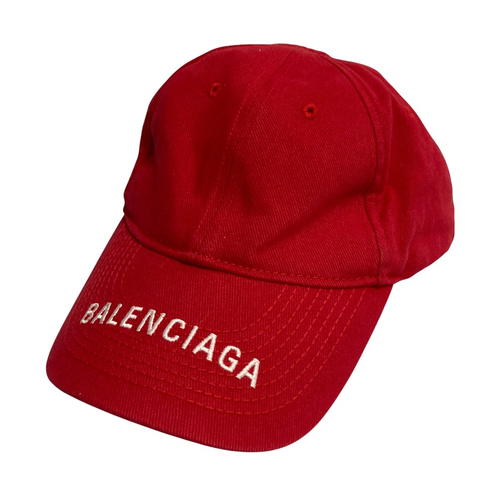 【中古】美品 BALENCIAGA バレンシアガ ロゴ刺繍 ベースボールキャップ 帽子 サイズL 59cm レッド メンズ Luxs ブランド古着のリュクス