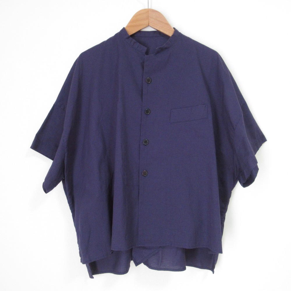【中古】美品 Y’s ワイズ ヨウジヤマモト BORN PRODUCT バンドカラー ショートスリーブ シャツ YG-B81-003 サイズ2 パープル レディース Luxs ブランド古着のリュクス