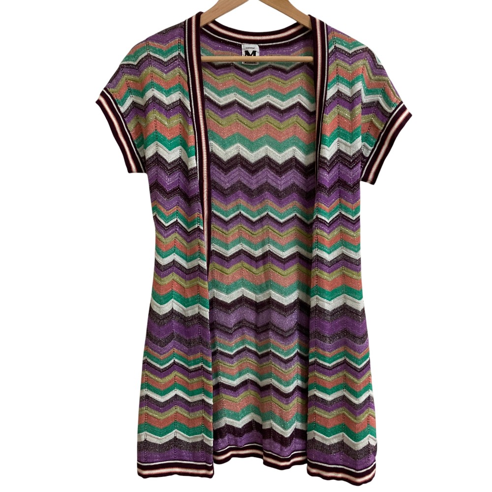 【中古】美品 M MISSONI エムミッソーニ 半袖 カーディガン サイズ4 マルチカラー レディース Luxs ブランド古着のリュクス