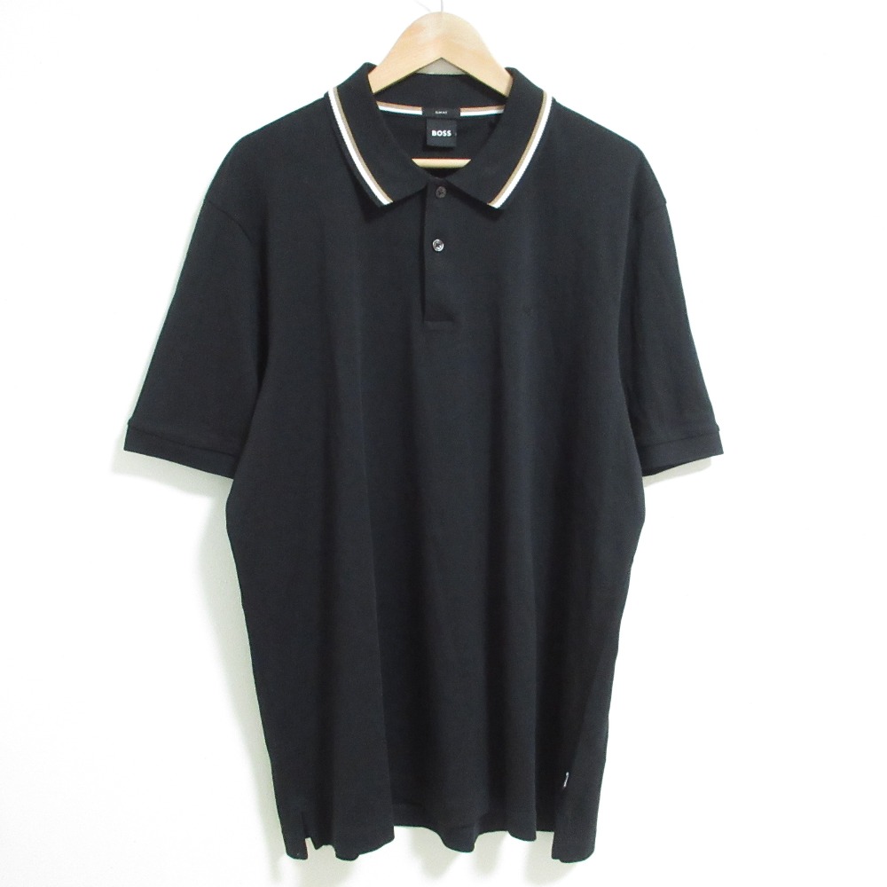 【中古】美品 BOSS ヒューゴボス 胸ロゴ カットソーポロシャツ 3XL ブラック メンズ Luxs ブランド古着のリュクス