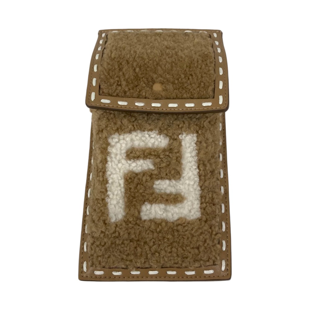 【中古】良品 FENDI フェンディ ボア 異素材ミックス フォンポーチ 7AS047 ブラウン メンズ レディース Luxs ブランド古着のリュクス