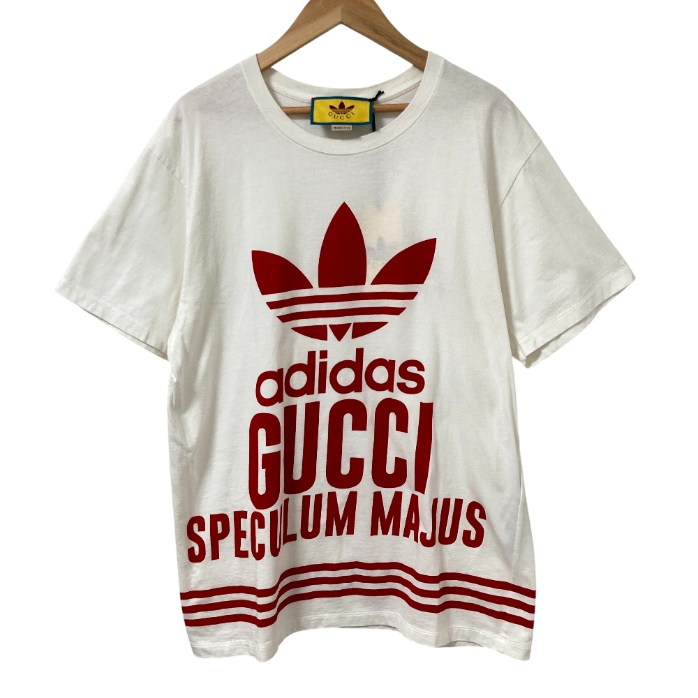 【中古】美品 23SS GUCCI×adidas グッチ×アディダス Cotton Jersey Tee Tシャツ カットソー 717422 サイズXS ホワイト レッド メンズ Luxs ブランド古着のリュクス