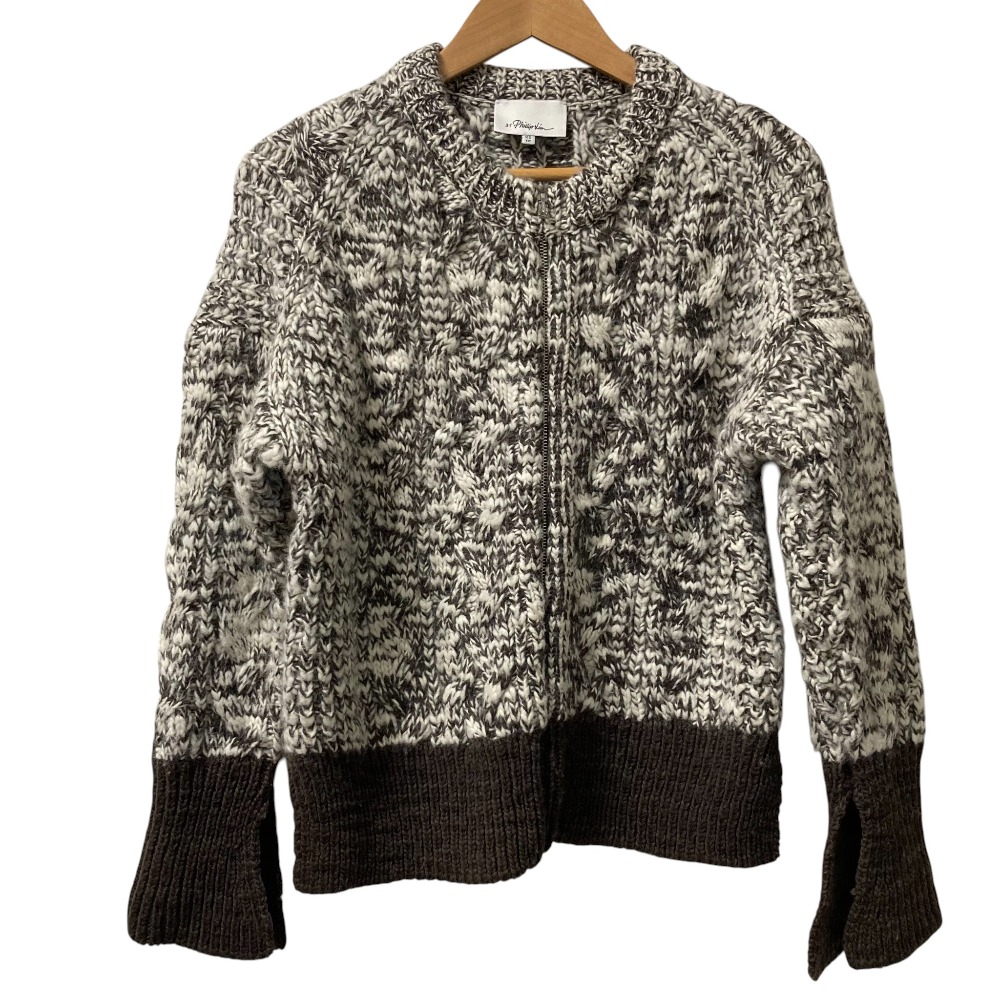 【中古】美品 3.1 Phillip Lim 3.1フィリップリム ウール ケーブルニット ジップジャケット サイズXS ブラウン×ホワイト レディース Luxs ブランド古着のリュクス