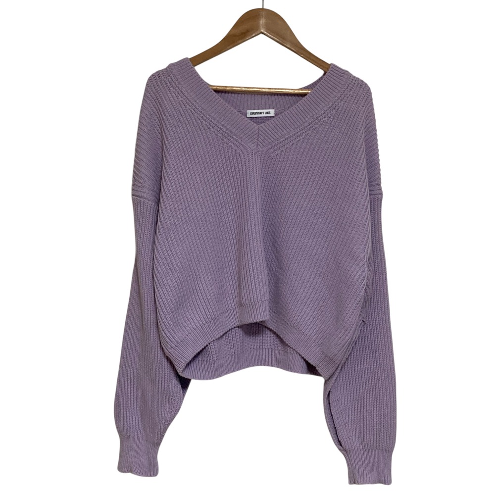 【中古】良品 23SS EVERYDAY I LIKE エブリデイアイライク Design Sleeve Cropped プルオーバー リブニットセーター ライトパープル レディース Luxs ブランド古着のリュクス