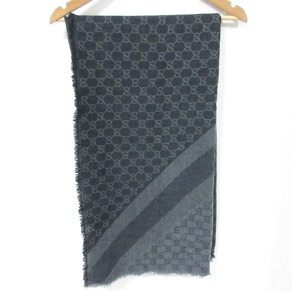 【中古】美品 GUCCI グッチ ウール シルク GG柄 大判ストール ダークグレー レディース Luxs ブランド古着のリュクス|Luxs(ブランド古着のリュクス)