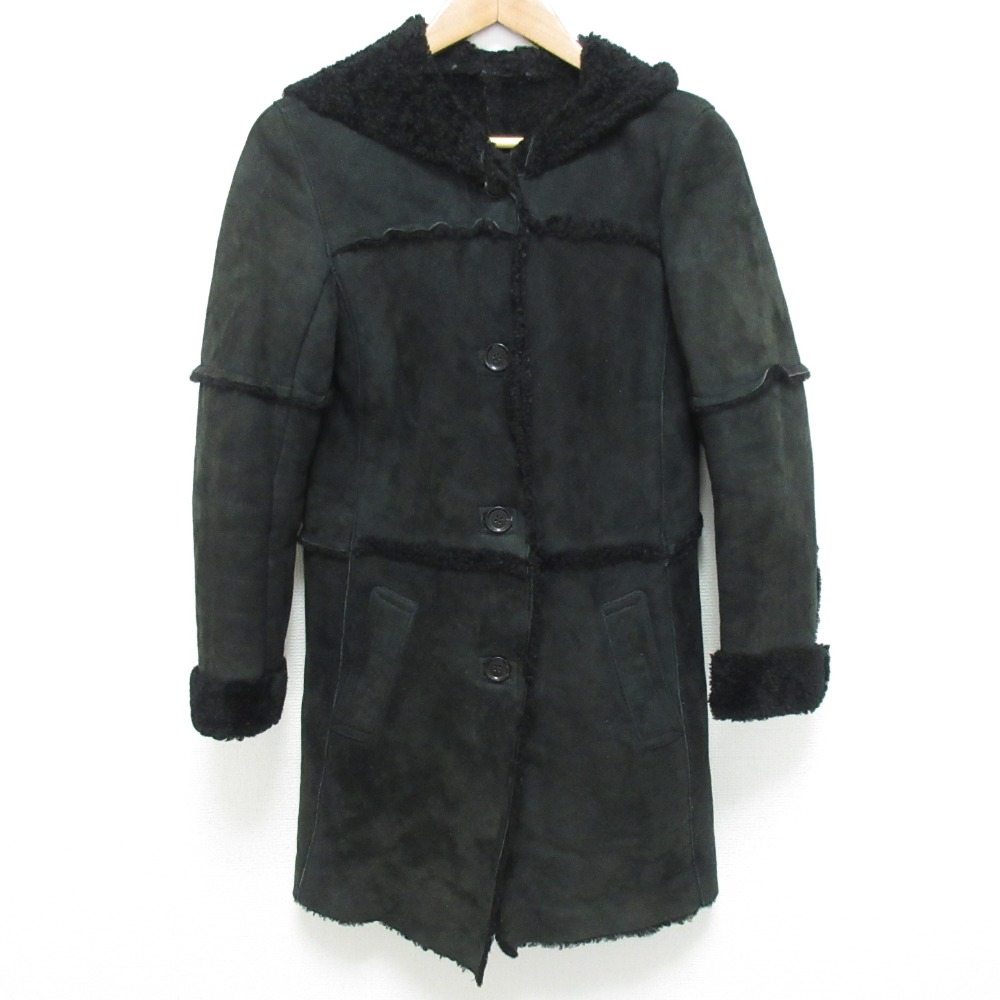 【中古】 Deuxieme Classe ドゥーズィエムクラス フーディ ムートンコート サイズ38 ブラック レディース Luxs ブランド古着のリュクス|Luxs(ブランド古着のリュクス)