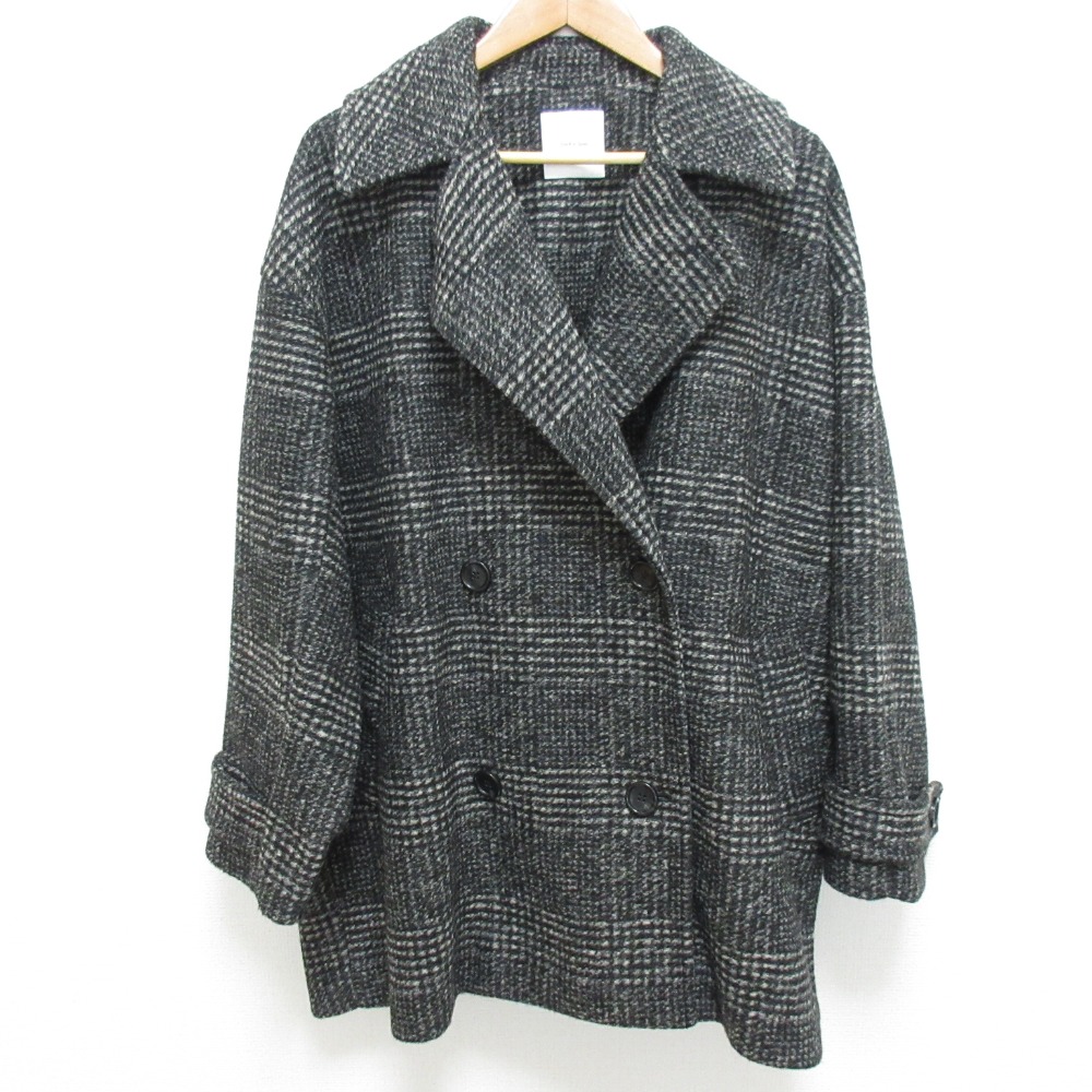 【中古】美品 23AW Spick and Span スピックアンドスパン Wスライバーチェックハーフコート サイズ36 ブラック レディース Luxs ブランド古着のリュクス