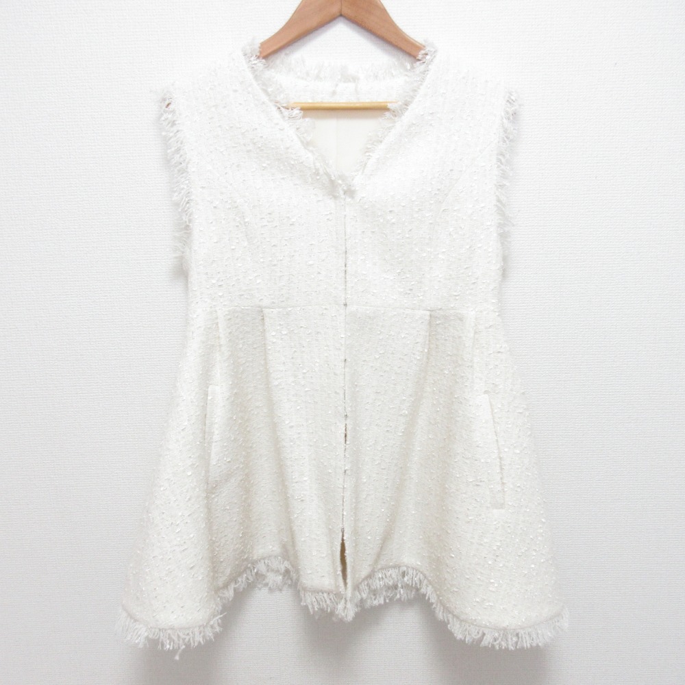 【中古】美品 U-big REIMI ユービッグ コラボ ツイード ペプラム ジレ サイズM ホワイト レディース Luxs ブランド古着のリュクス