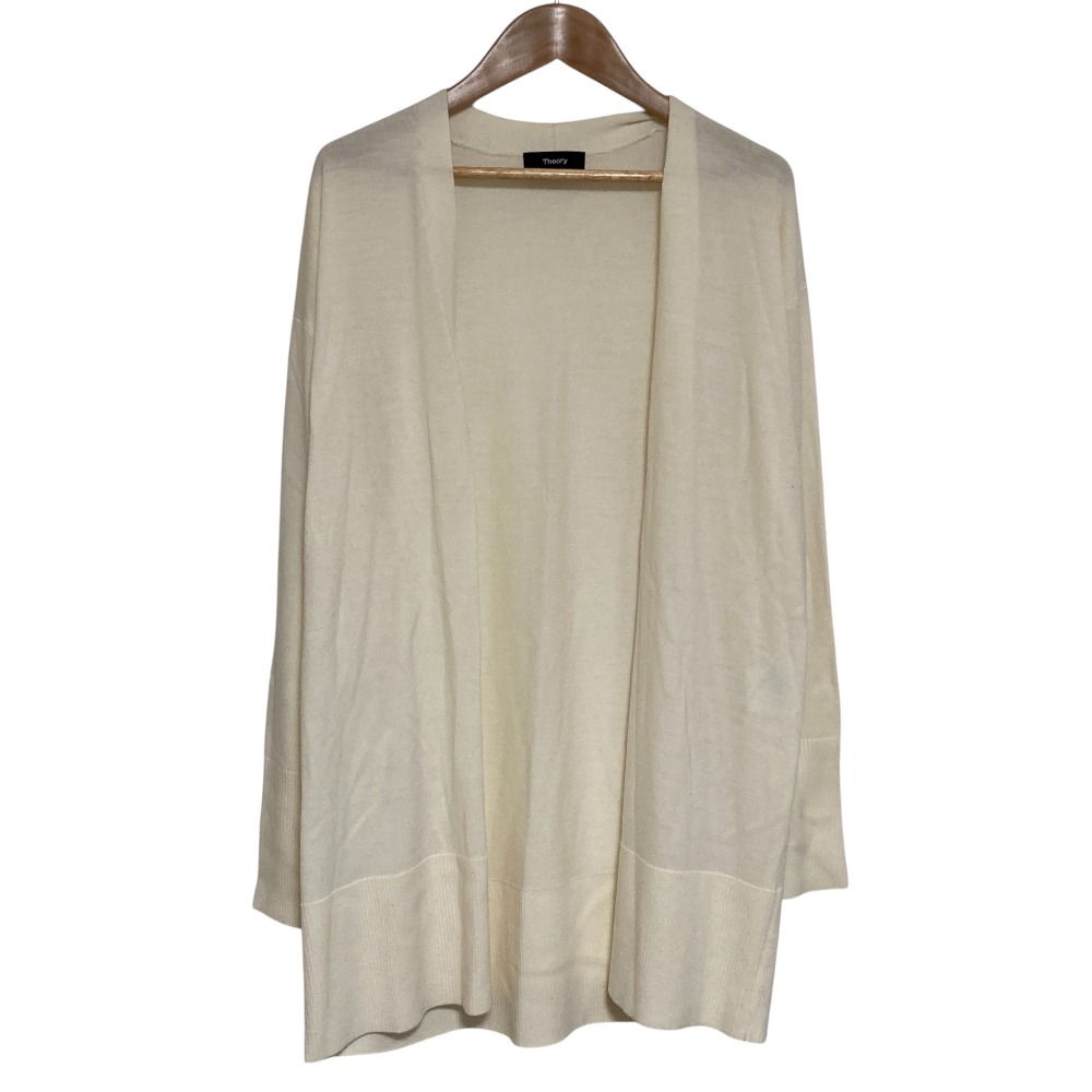 【中古】良品 Theory セオリー DROP SHOULDER CARDI シルキーウール ドロップショルダー ロングカーディガン サイズS オフホワイト レディース Luxs ブランド古着のリュクス