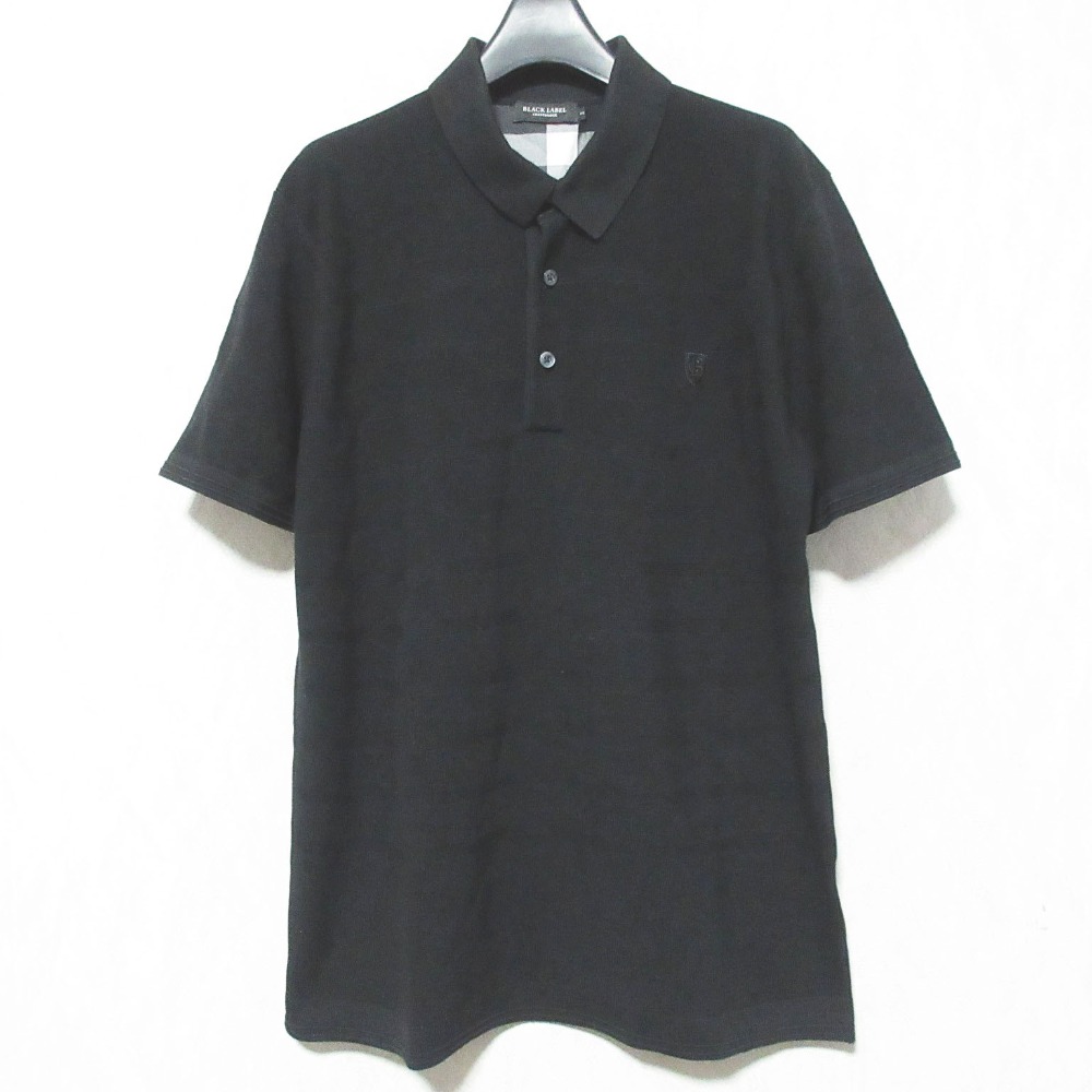 【中古】美品 BLACK LABEL CRESTBRIDGE ブラックレーベルクレストブリッジ シャドーボーダー ニットポロシャツ サイズ3 ブラック メンズ Luxs ブランド古着のリュクス