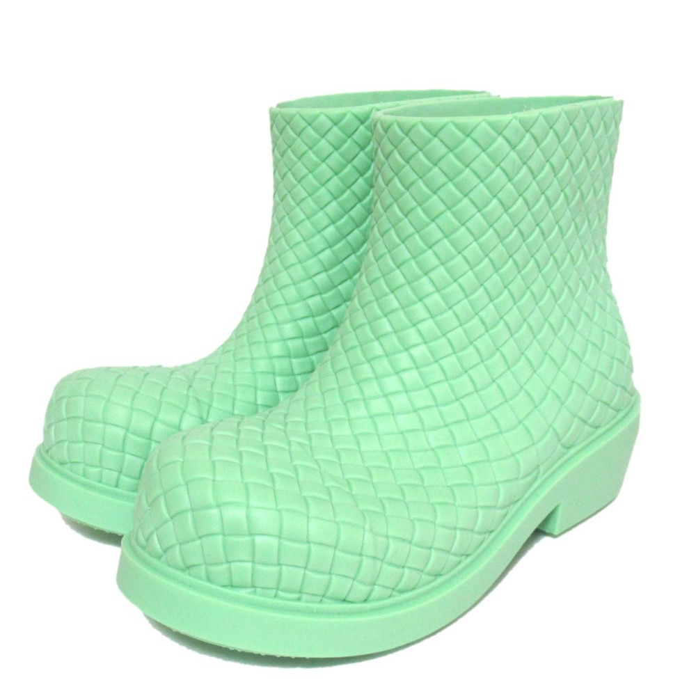 【中古】未使用 BOTTEGA VENETA ボッテガヴェネタ イントレチャート ラバー パドルブーツ レインシューズ サイズ38 25cm相当 グリーン レディース Luxs ブランド古着のリュクス｜Luxs（ブランド古着のリュクス）