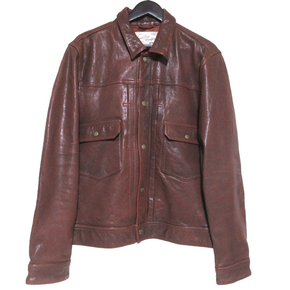 【中古】良品 AVIREX アヴィレックス OLD TIMES LEATHER WORK JACKET ラムレザー トラッカージャケット 6191055 サイズXL ブラウン メンズ Luxs ブランド古着のリュクス