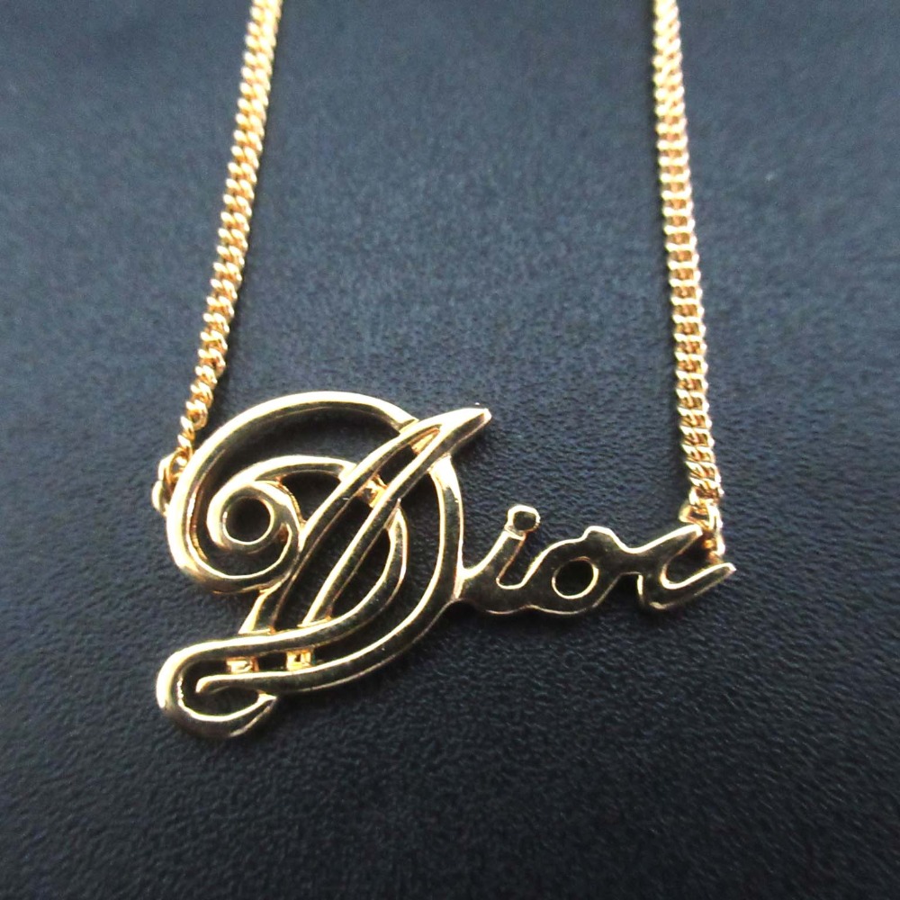 【中古】美品 ヴィンテージ Christian Dior クリスチャンディオール DIORロゴ チェーン ネックレス ペンダント GP ゴールドカラー レディース Luxs ブランド古着のリュクス