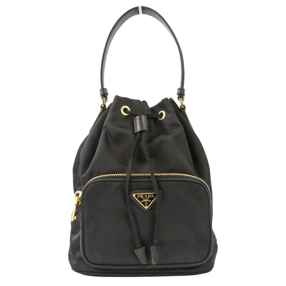 【中古】良品 PRADA プラダ デュエット 巾着 ナイロンバッグ ハンドバッグ ショルダーバッグ 1BH038 ブラック レディース Luxs ブランド古着のリュクス