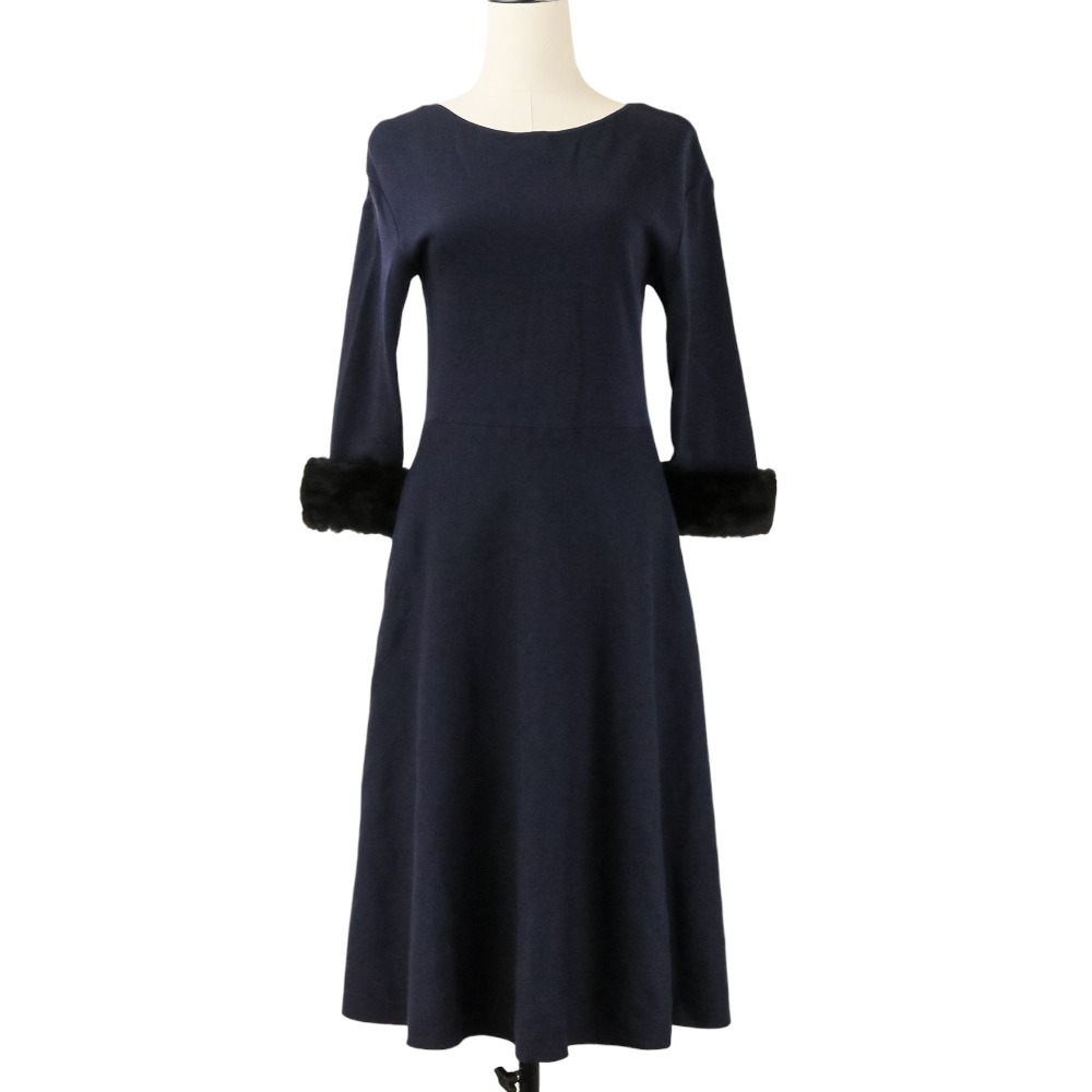 【中古】良品 FOXEY フォクシー Dress Lady Bonbon ヌートリアスリーブ ワンピース 41344 サイズ38 ミッドナイトブルー レディース Luxs ブランド古着のリュクス