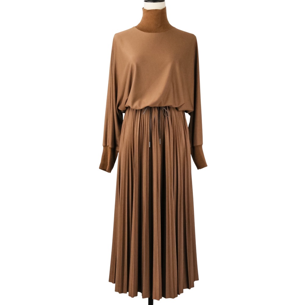 【中古】美品 Fabiana Filippi ファビアナフィリッピ ハイネック プリーツ ワンピース ABD221B742ID062 サイズ42 ブラウン レディース Luxs ブランド古着のリュクス