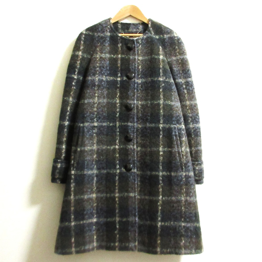 【中古】美品 STELLA McCARTNEY ステラマッカートニー チェック モヘヤ ノーカラーコート サイズ38 ブラウン マルチカラー レディース Luxs ブランド古着のリュクス