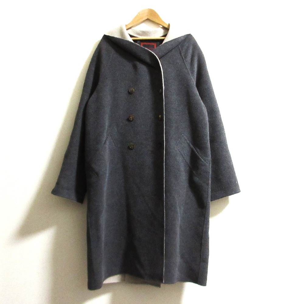 【中古】良品 yoshie inaba ヨシエイナバ PIACENZA カシゴラ アンゴラ ミンク ダブルフェイス ダブルコート サイズ9 グレー レディース Luxs ブランド古着のリュクス