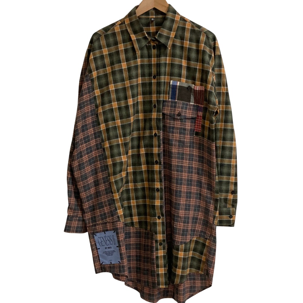 【中古】美品 GENESIS II by MCQ ジェネシス ツー バイ エムシーキュー パッチワーク ロングシャツ 623337 サイズМ マルチカラー メンズ レディース Luxs ブランド古着のリュクス